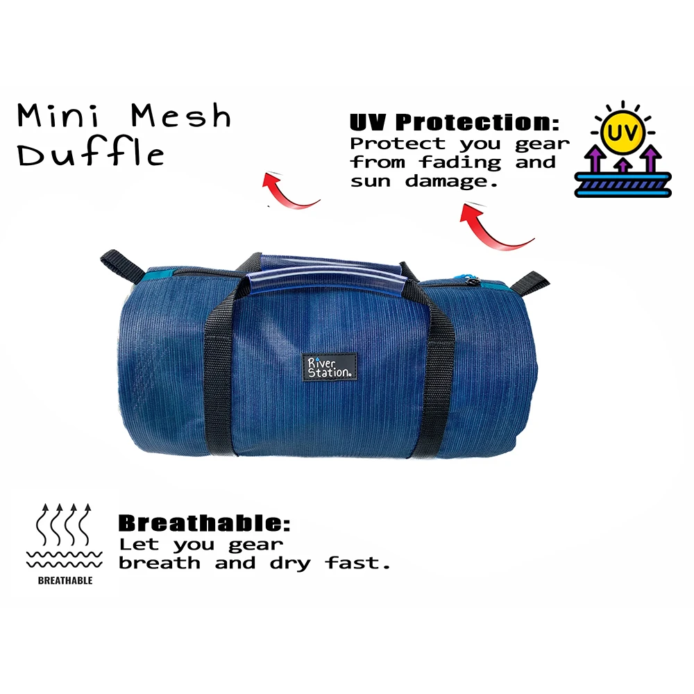 River Station Eterna Mesh Gear Duffel Bag River Station Eterna Mesh Gear Duffel Bag -Colorado Kayak Shop RiverStationEternaMeshGearDuffelBagDarkBlueSMInfo